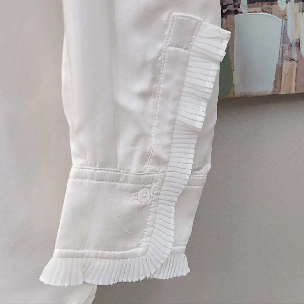 Sandro Cream Ruffle-Neck Silk Blouse - Picture 5 of 10